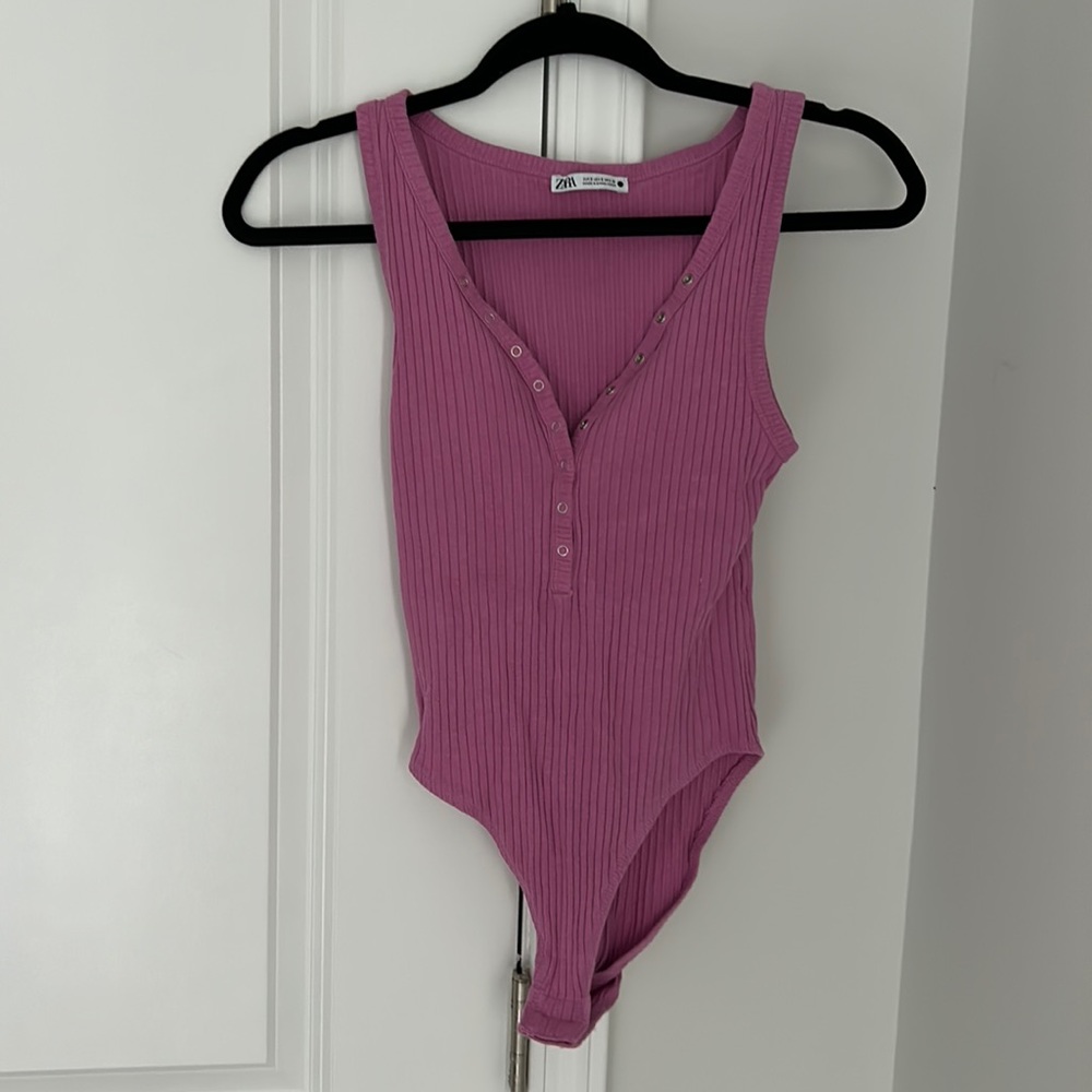 Zara pink ribbed tank bodysuit